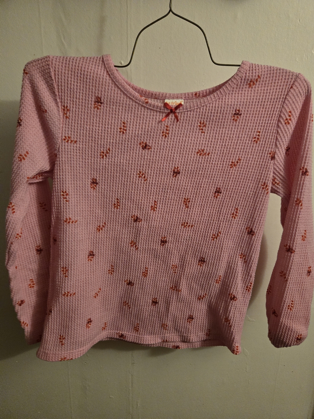 Cat & Jack Pink Waffle-Knit Long Sleeve Top with Red Bow and Pink Design